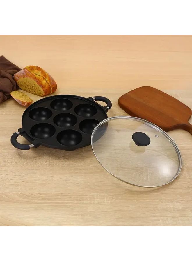 Black Seven Hole Non Stick Skillet With Lid For Takoyaki Pancakes And Eggs - Image 1